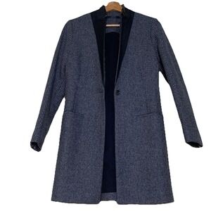 AllSaints Lorie Tula Coat Womens 4 Gray Leather Trim Wool Blend Italian Cloth